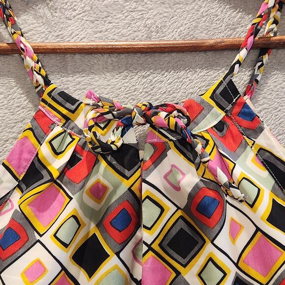 Sabine Womens Multi Color Geo Print Tied Rope Strap Tank Top Size Small Y2K 90s - Picture 4 of 10